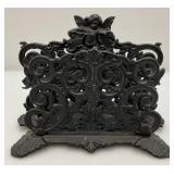 Antique Ornate Black Cast Iron Napkin/Letter Holder With Angel Cherub