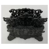 Antique Ornate Black Cast Iron Napkin/Letter Holder With Angel Cherub