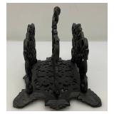 Antique Ornate Black Cast Iron Napkin/Letter Holder With Angel Cherub