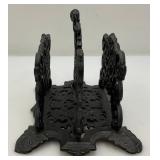 Antique Ornate Black Cast Iron Napkin/Letter Holder With Angel Cherub