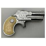 Misc. Vintage Miniature Cap Guns Two Break Open Pistols With Cow Adorned Handles And One Derringer (Missing Hammer)