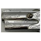 Misc. Vintage Miniature Cap Guns Two Break Open Pistols With Cow Adorned Handles And One Derringer (Missing Hammer)