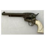 Misc. Vintage Miniature Cap Guns Two Break Open Pistols With Cow Adorned Handles And One Derringer (Missing Hammer)