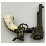 Misc. Vintage Miniature Cap Guns Two Break Open Pistols With Cow Adorned Handles And One Derringer (Missing Hammer)