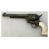 Misc. Vintage Miniature Cap Guns Two Break Open Pistols With Cow Adorned Handles And One Derringer (Missing Hammer)