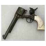 Misc. Vintage Miniature Cap Guns Two Break Open Pistols With Cow Adorned Handles And One Derringer (Missing Hammer)