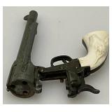 Misc. Vintage Miniature Cap Guns Two Break Open Pistols With Cow Adorned Handles And One Derringer (Missing Hammer)