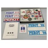 Vintage Collection Of Political Buttons And Bumper Stickers In Glass Front Display Case