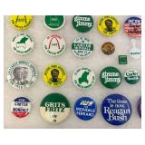 Vintage Collection Of Political Buttons In Glass Front Display Case