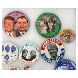 Vintage Collection Of Political Buttons In Glass Front Display Case