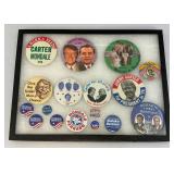 Vintage Collection Of Political Buttons In Glass Front Display Case
