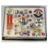 Vintage Collection Of LBJ Lyndon B Johnson Political Buttons In Glass Front Display Case