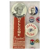 Vintage Collection Of LBJ Lyndon B Johnson Political Buttons In Glass Front Display Case