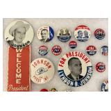 Vintage Collection Of LBJ Lyndon B Johnson Political Buttons In Glass Front Display Case