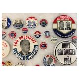 Vintage Collection Of LBJ Lyndon B Johnson Political Buttons In Glass Front Display Case