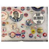 Vintage Collection Of LBJ Lyndon B Johnson Political Buttons In Glass Front Display Case