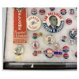 Vintage Collection Of LBJ Lyndon B Johnson Political Buttons In Glass Front Display Case