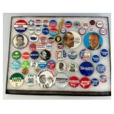Vintage Collection Of Political Buttons In Glass Front Display Case