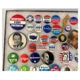 Vintage Collection Of Political Buttons In Glass Front Display Case