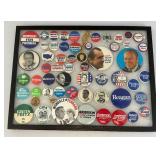 Vintage Collection Of Political Buttons In Glass Front Display Case