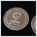 2 Uncirculated Bullion Coins  2 troy ounces total  OPM Metals  .999% Silver Tax Exempt - Made in the USA