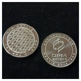2 Uncirculated Bullion Coins  2 troy ounces total  OPM Metals  .999% Silver Tax Exempt - Made in the USA