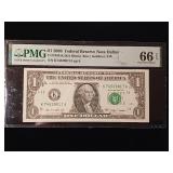 2009 $1 Federal Reserve Note Dallas  66 EPQ Gem Uncirculated  PMG Paper Money Guarantee  - TAX EXEMPT