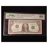 2001 $1 Federal Reserve Note Atlanta  66 EPQ Gem Uncirculated  PMG Paper Money Guarantee  - TAX EXEMPT