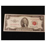 1953 Red Seal Two Dollar Bill  Washingon DC  Jefferson - TAX EXEMPT