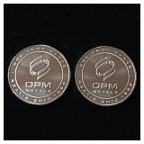 2 Uncirculated Bullion Coins  2 troy ounces total  OPM Metals  .999% silver tax exempt -  Made in the USA