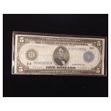 Large Size (Horse Blanket) 1914 Federal Reserve Note $5  - TAX EXEMPT