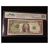 Offset Printing Error  1977 Federal Reserve Note New York  Grade 35 EPQ Choice Very Fine  PMG Paper Money Guarantee - TAX EXEMPT