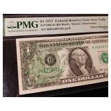 Offset Printing Error  1977 Federal Reserve Note New York  Grade 35 EPQ Choice Very Fine  PMG Paper Money Guarantee - TAX EXEMPT