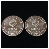 2 Uncirculated Bullion Coins  2 troy ounces total  OPM Metals  .999% silver tax exempt -  Made in the USA