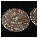 2 Uncirculated Bullion Coins  2 troy ounces total  OPM Metals  .999% silver tax exempt -  Made in the USA