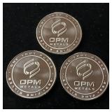 3 Uncirculated Bullion Coins  3 troy ounces total  OPM Metals  .999% Silver Tax Exempt - Made in the USA