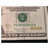 Extremely Cool! Fancy 2017-A Carranza / Mnuchin Very Fine FR#7001-G  Very Low serial number, see details - TAX EXEMPT