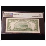 1953-A - $5 Dollar Silver Certificate  Gem Uncirculated Graded 65  PMG Paper Money Guarantee - TAX EXEMPT