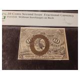 10 Cents Second Issue Fractional Currency  Grade 50 About Uncirculated  PMG Paper Money Guarantee - TAX EXEMPT