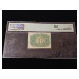 10 Cents Second Issue Fractional Currency  Grade 50 About Uncirculated  PMG Paper Money Guarantee - TAX EXEMPT