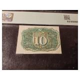 10 Cents Second Issue Fractional Currency  Grade 50 About Uncirculated  PMG Paper Money Guarantee - TAX EXEMPT