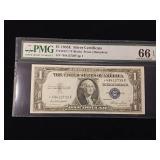 1935-E $1 Silver Certificate Graded 66  Gem Uncirculated  PMG Paper Money Guarantee  Rickey Collection - TAX EXEMPT
