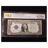 Crazy green back! 1928A Silver Certificate  Grade 65 PPQ Gem Uncirculated  see details  - TAX EXEMPT