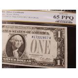 Crazy green back! 1928A Silver Certificate  Grade 65 PPQ Gem Uncirculated  see details  - TAX EXEMPT