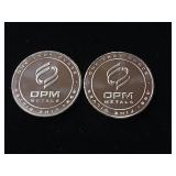 2 Uncirculated Bullion Coins  2 troy ounces total  OPM Metals  .999% silver tax exempt -  Made in the USA