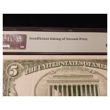 Insufficient Inking Error  35 Choice Very Fine -  $5 1977 Federal Reserve Note New York - TAX EXEMPT