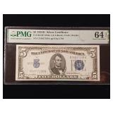 1934D Silver Certificate $5  PMG Graded Gem Uncirculated 64 EPQ  - TAX EXEMPT