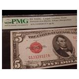 1928C $5 Legal Tender Note - PMG Graded Choice Uncirculated 64 EPQ  Red Seal - TAX EXEMPT
