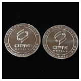 2 Uncirculated Bullion Coins  2 troy ounces total  OPM Metals  .999% silver tax exempt -  Made in the USA