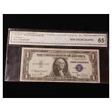 1935-D $1 Silver Certificate  Gem Uncirculated  Grade 65 by Currency Grading and Authentication - TAX EXEMPT